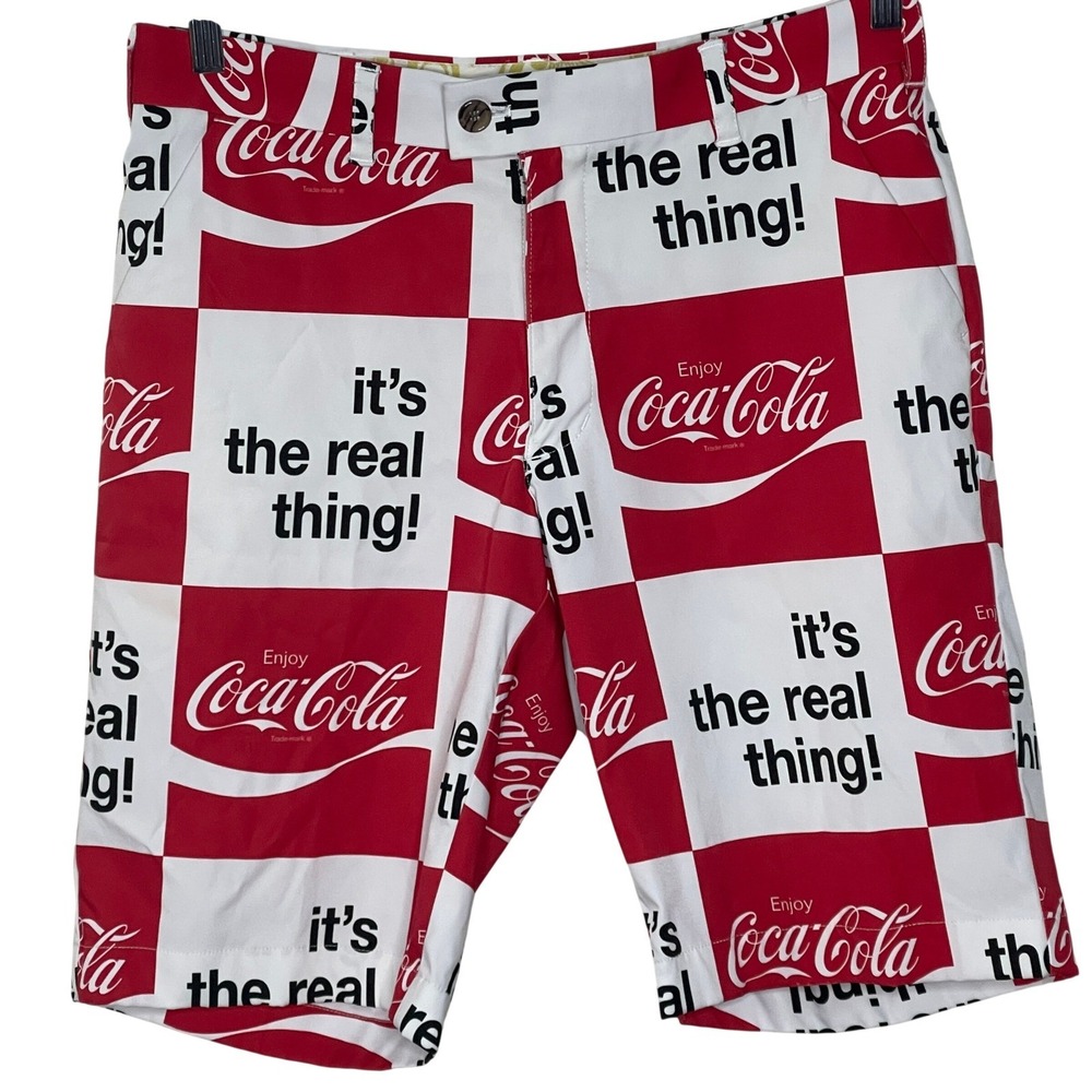 Loudmouth Golf Coca-Cola Mens Shorts 32 Red White Checkered Its The Real Thing